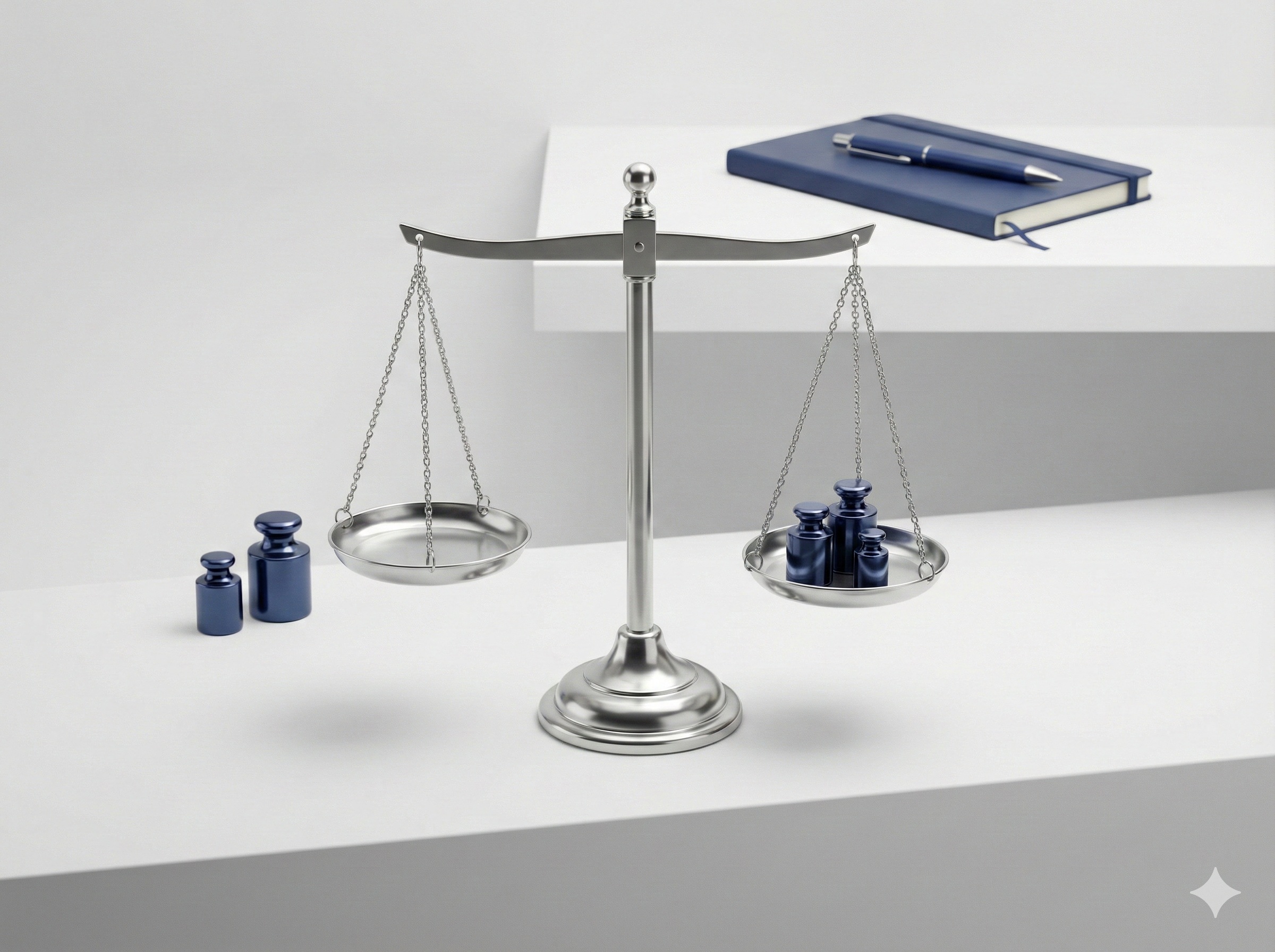Balanced silver scales representing accurate corporate bookkeeping and audit defense.