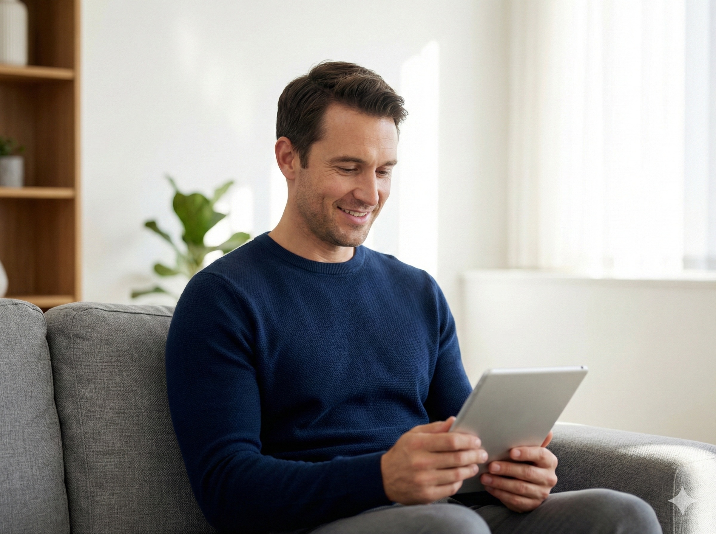 Business owner relaxing while checking finances on a tablet