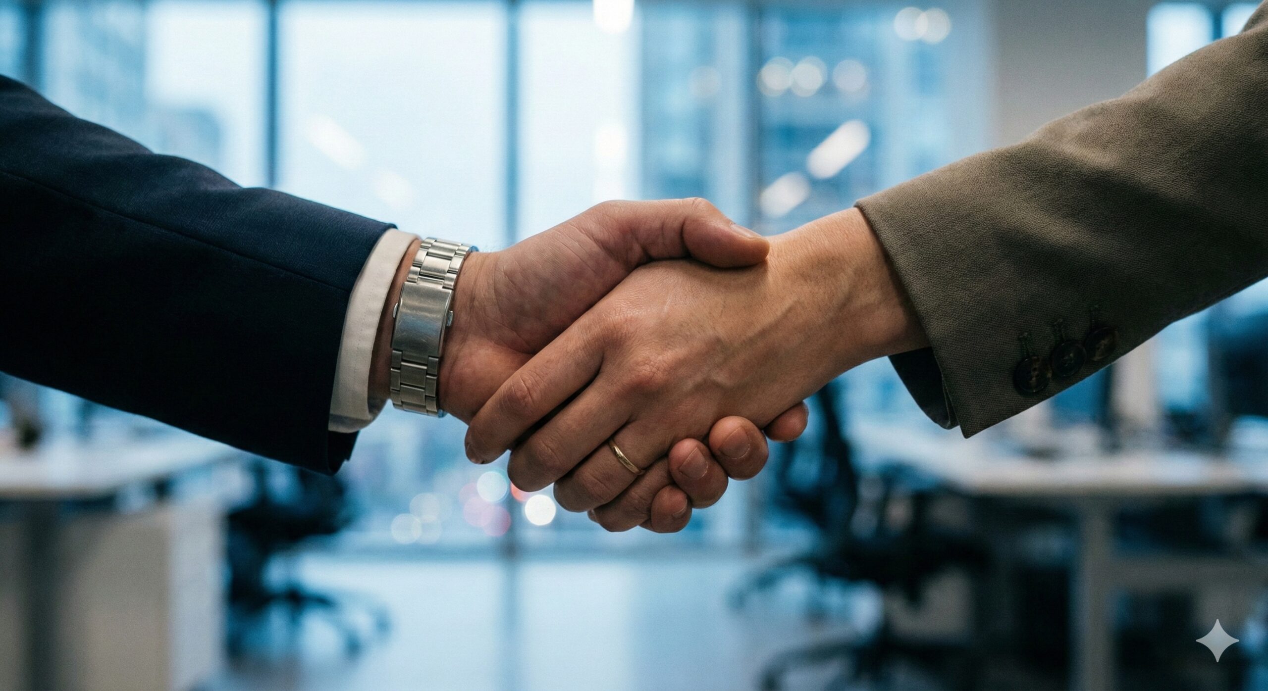 Business Rescue Partnership Handshake Close-up of a professional handshake representing a business consulting partnership and tax rescue agreement.