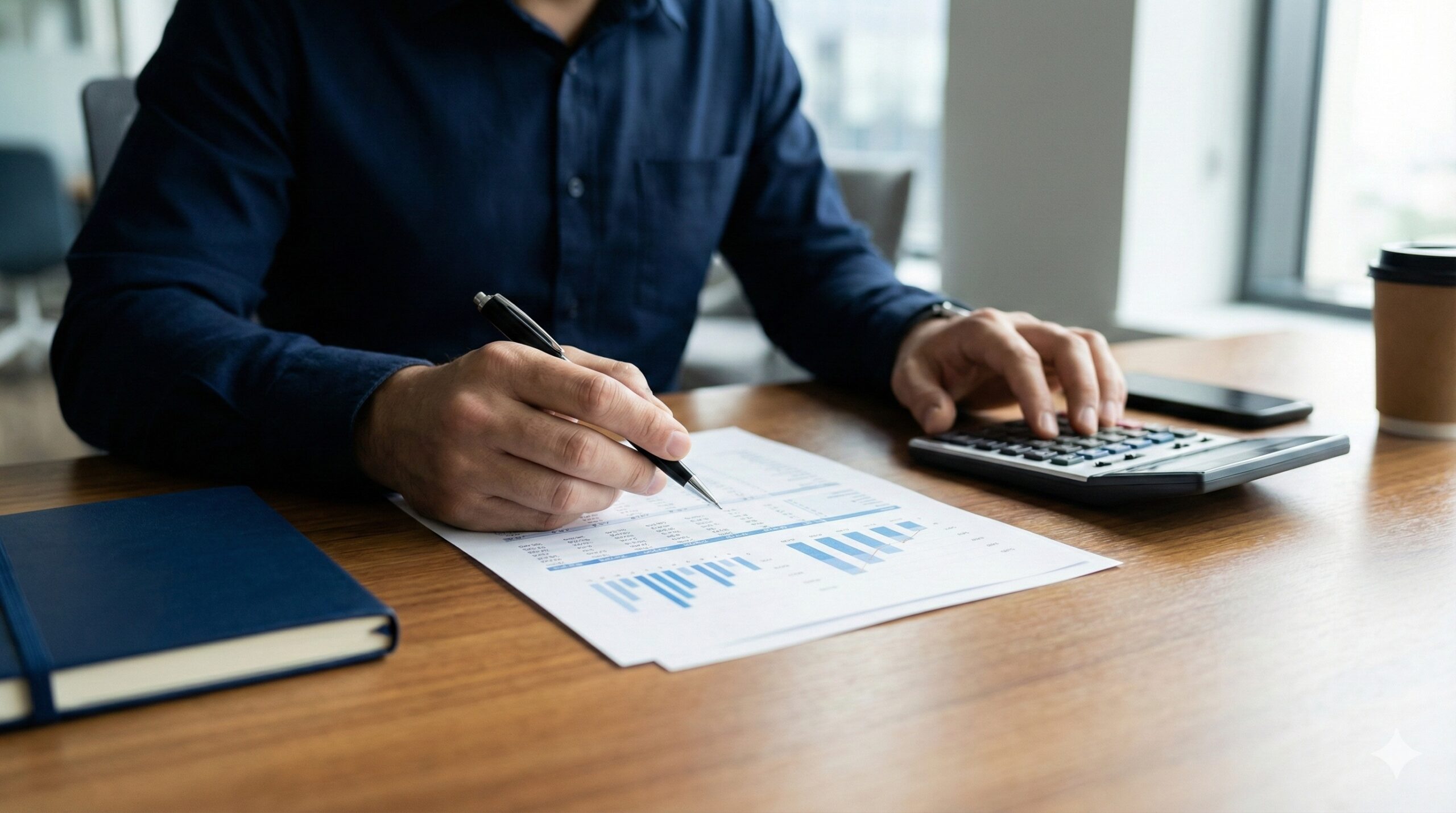 Accountant reviewing T2 corporate tax return documents on a desk.