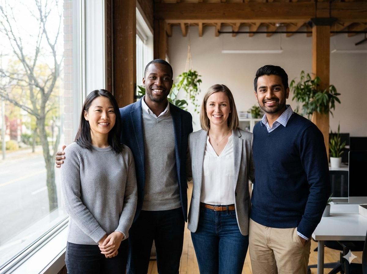 Reliable Payroll Services for Canadian Teams Happy small business employees receiving on-time payroll via direct deposit